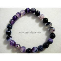 Pulsera agata bandeada lila bola facetada de 8mm