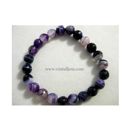 Pulsera agata bandeada lila bola facetada de 8mm
