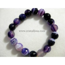 Pulsera agata bandeada lila bola facetada de 10mm