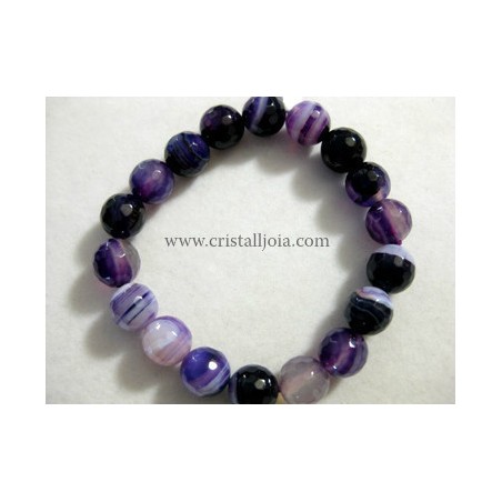 Pulsera agata bandeada lila bola facetada de 10mm