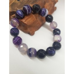 Pulsera agata listada lila bola facetada de 12mm