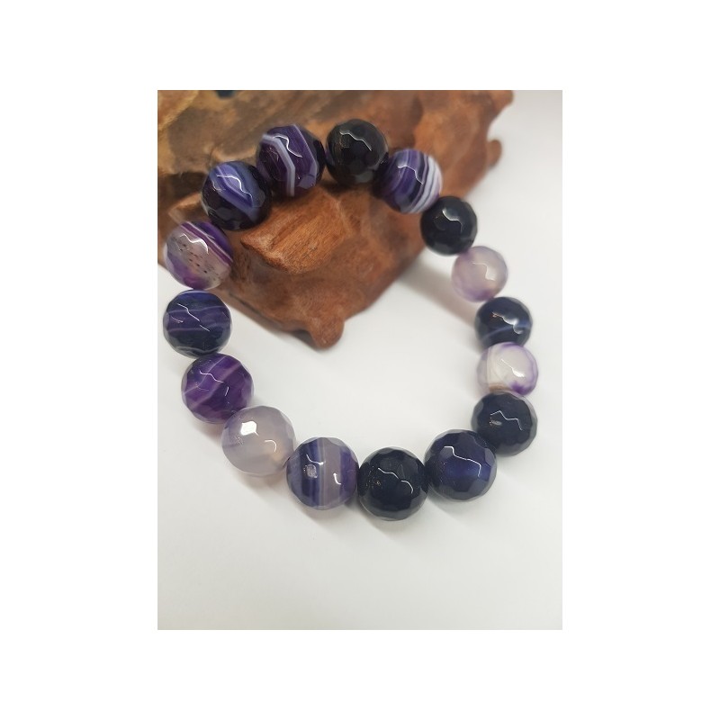 Pulsera agata listada lila bola facetada de 12mm