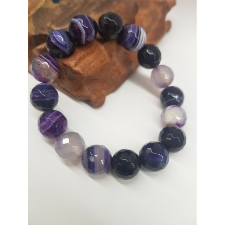 Pulsera agata listada lila bola facetada de 12mm