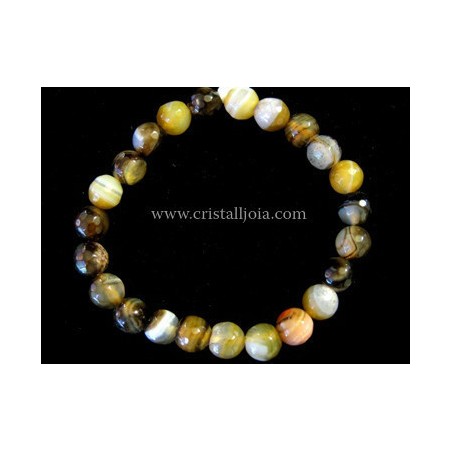 Pulsera bola lapidada de agata listada marron de 8mm