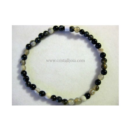 Pulsera agata listada negra bola de 4mm