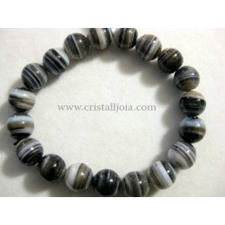 Pulsera agata listada negra bola de 10mm