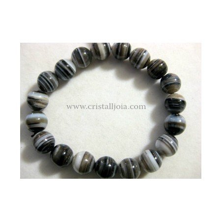 Pulsera agata listada negra bola de 10mm