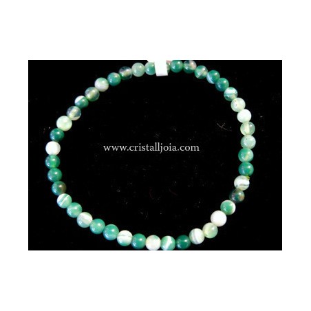 Pulsera agata listada verde bola de 4mm