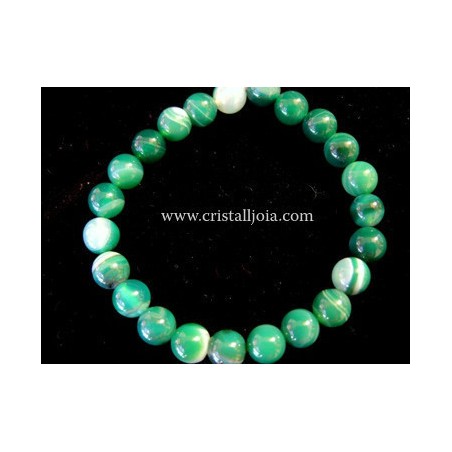 Pulsera agata listada verde bola de 8mm