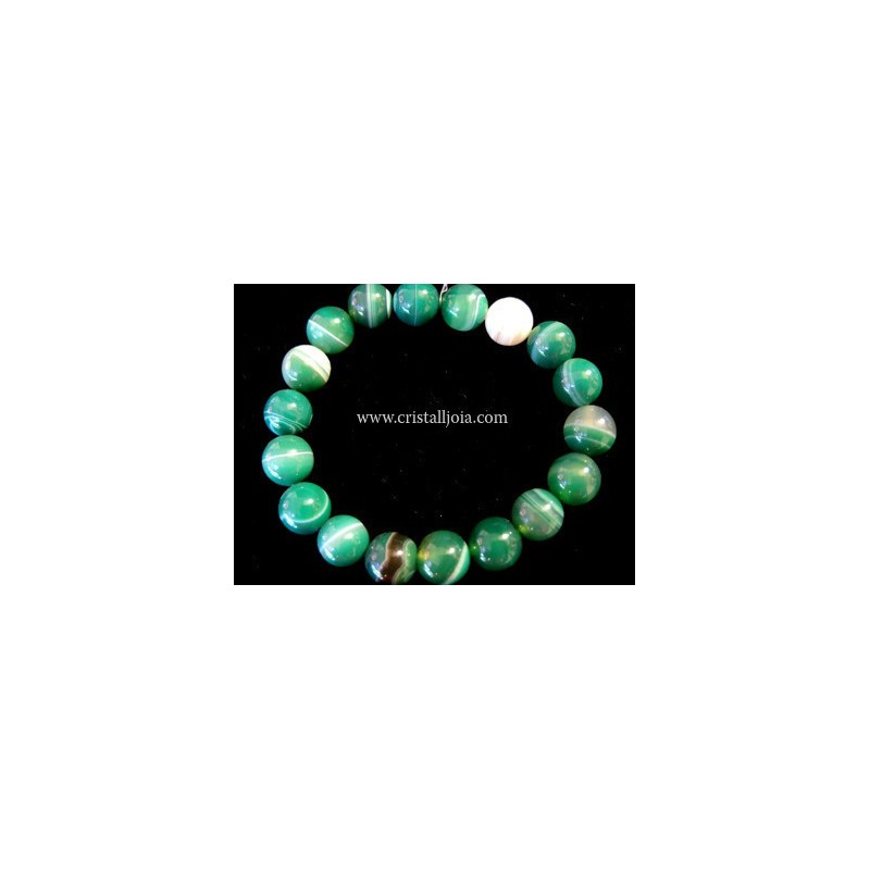 Pulsera agata listada verde bola de 10mm