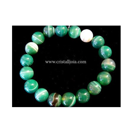 Pulsera agata listada verde bola de 10mm