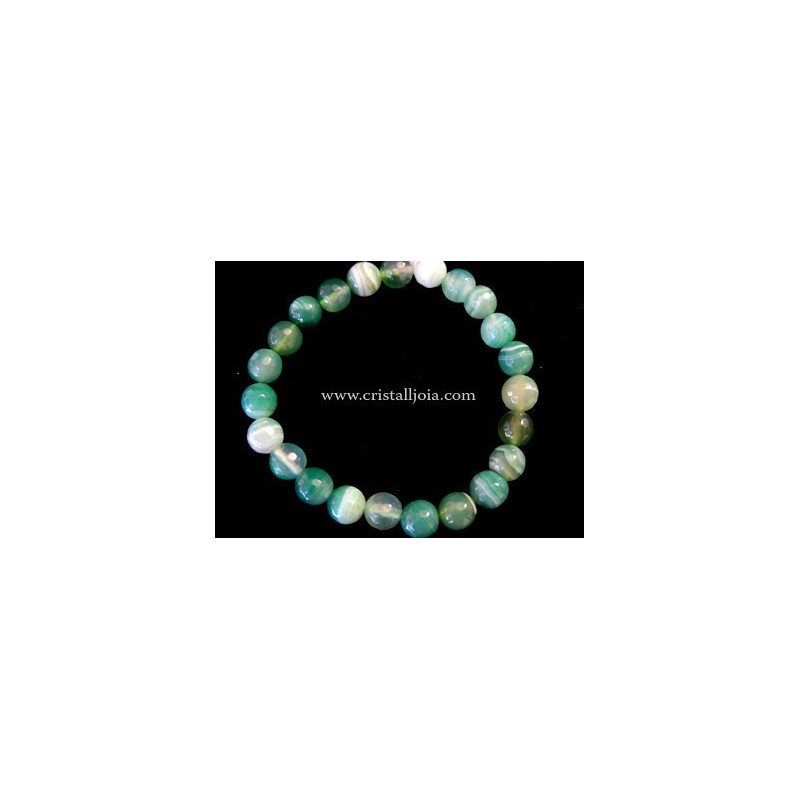 Pulsera agata listada verde bola facteda de 8mm
