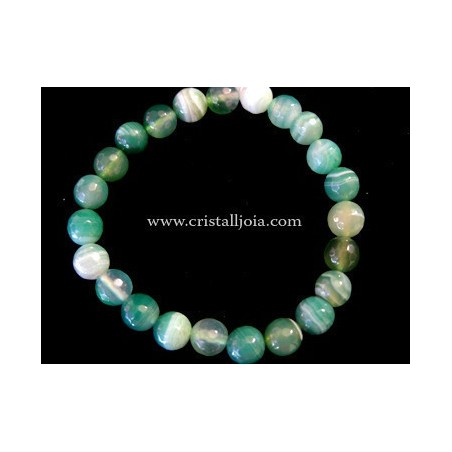 Pulsera agata listada verde bola facteda de 8mm