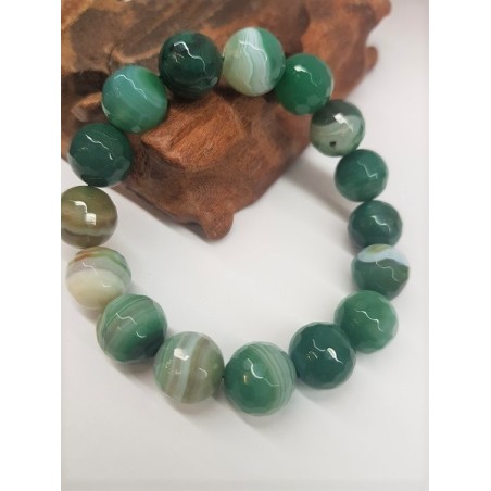 Pulsera agata listada verde bola facetada de 12mm