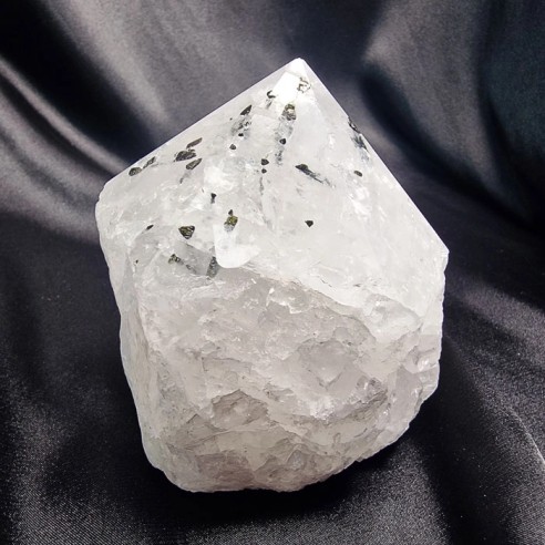 Polished quartz point with green tourmaline, pure harmony