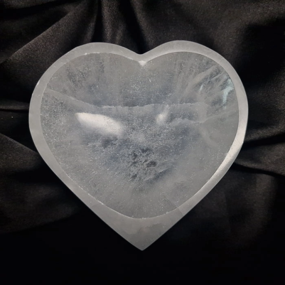Heart-shaped selenite bowl. Moonlight in your hands.