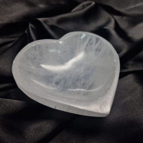 Heart-shaped selenite bowl. Moonlight in your hands.