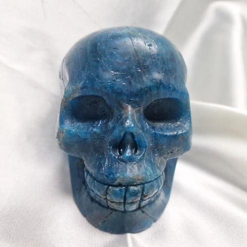 Figura de calavera apatita blava. La calavera evoca memòria
