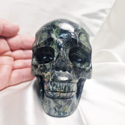 Kambaba jasper skull figure. The skull evokes memory