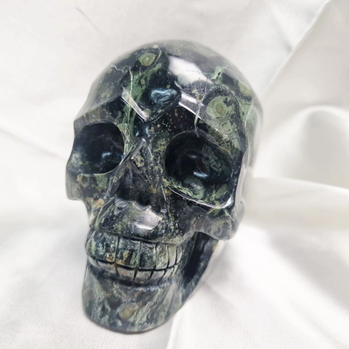 Kambaba jasper skull figure. The skull evokes memory
