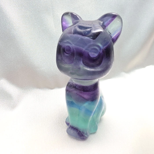 Fluorita multicolor figura de gat de calma màgica