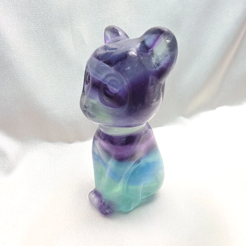 Fluorita multicolor figura de gato de calma mágica
