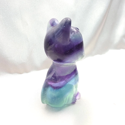 Fluorita multicolor figura de gato de calma mágica