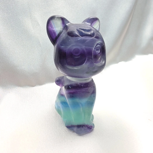 Fluorita multicolor figura de gat de calma màgica