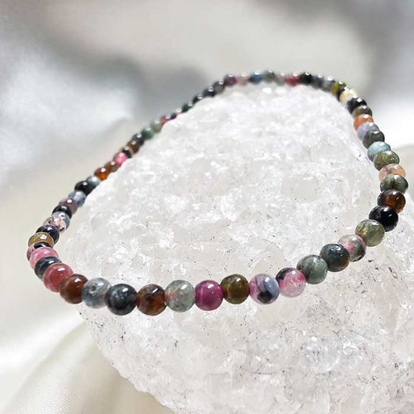 Turmalina multicolor pulseira bola lisa 3mm.