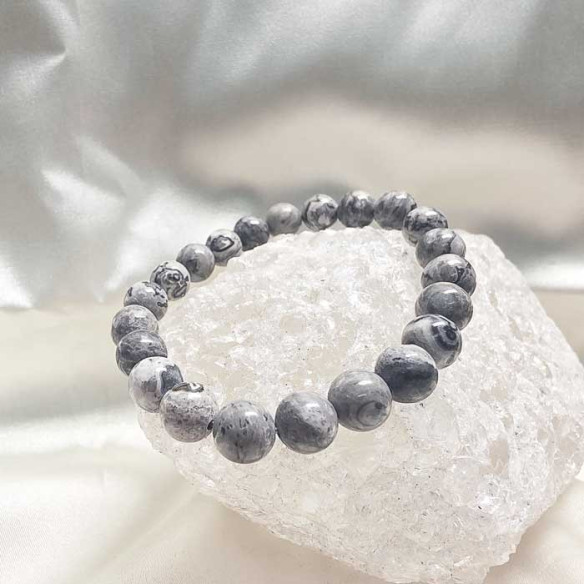 Ágata crazy gris brazalete bola lisa 8mm. Fuego y carácter