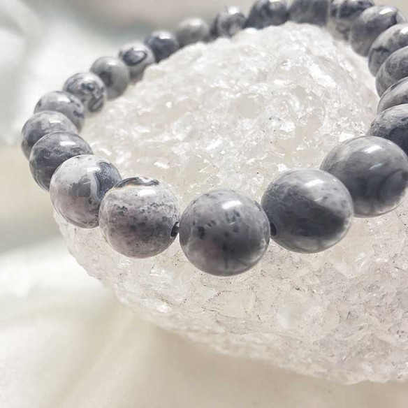 Ágata crazy gris brazalete bola lisa 8mm. Fuego y carácter