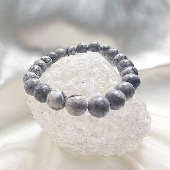 Ágata crazy gris brazalete bola lisa 8mm. Fuego y carácter