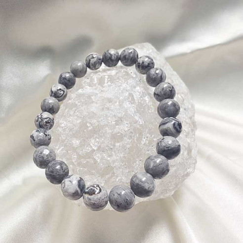 Ágata crazy gris brazalete bola lisa 8mm. Fuego y carácter