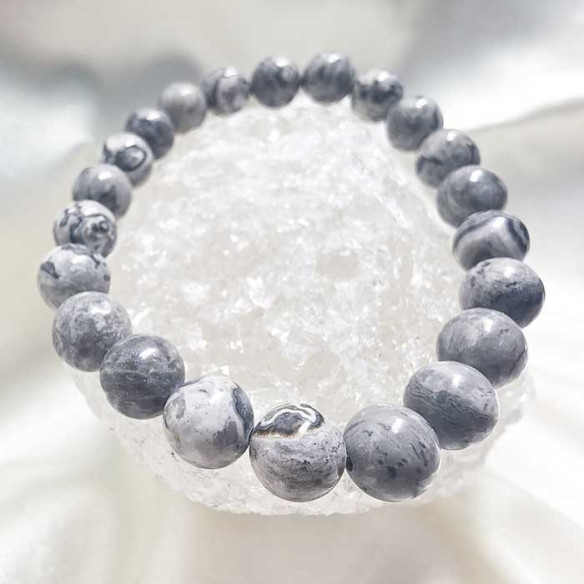 Ágata crazy gris brazalete bola lisa 8mm. Fuego y carácter