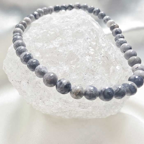 Ágata crazy gris brazalete bola lisa 4mm. Movimiento y brillo.