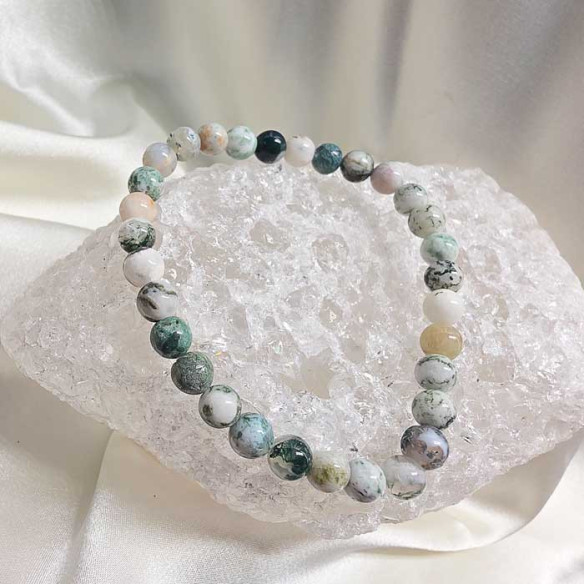 Tree Agate Bead Bracelet 6mm. Clarity and balance.