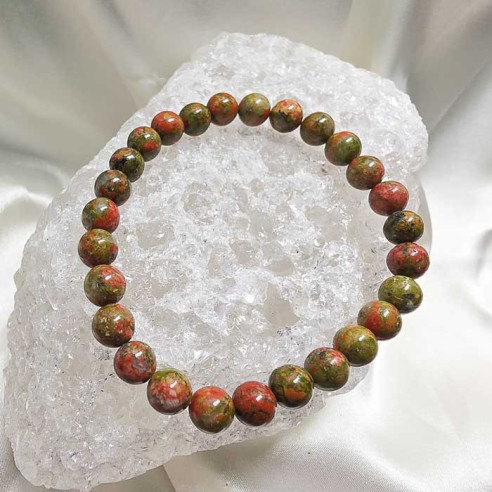 Unakite Bead Bracelet 6mm. Movement and shine.