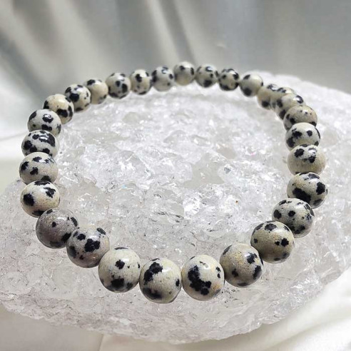 Jaspe dálmata brazalete bola 6mm. Contraste y alegría.